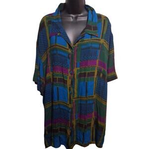 Vintage C.M. Shapes Shirt 2XL Button Down Block Pattern 80s Retro Top
